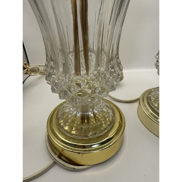 Pair Of Vintage Mid Century Ornate Clear Cut Crystal Boudoir Table Lamps - Picture 5 of 10